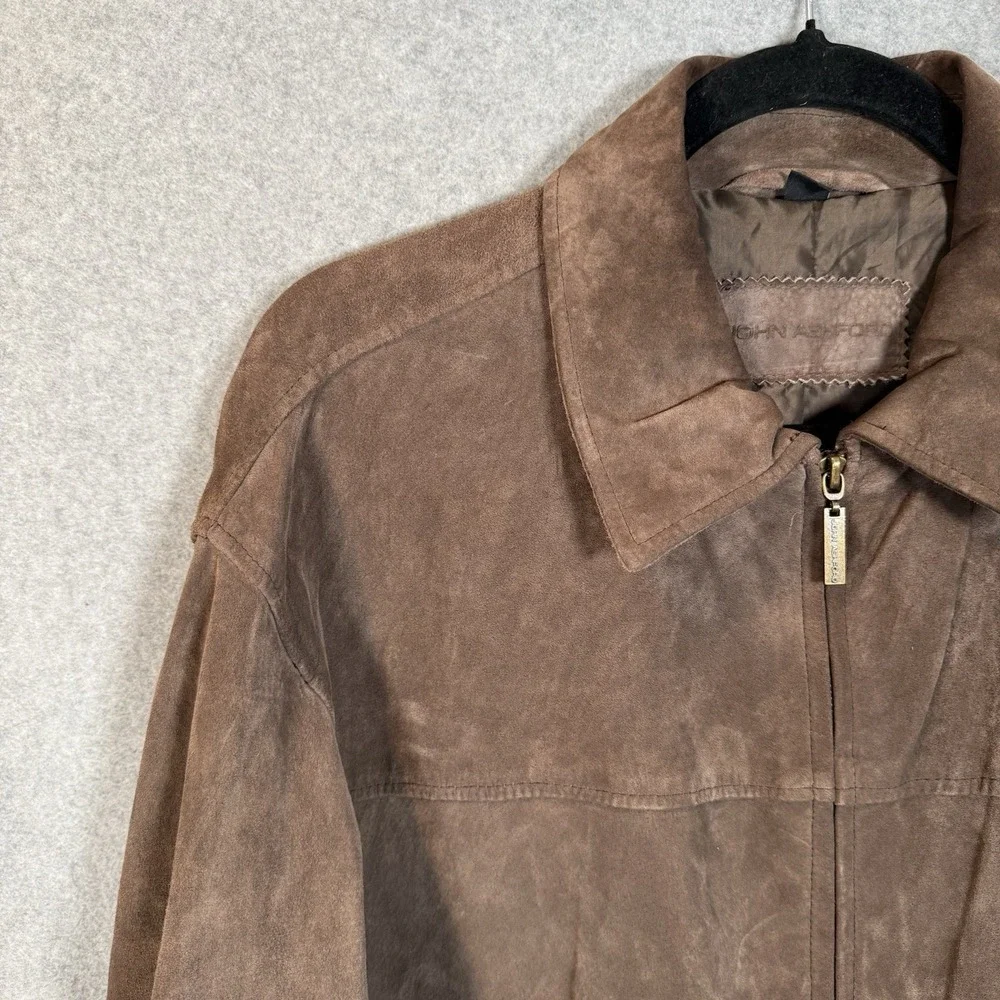 John Ashford Leather Jacket Mens Large Brown zip Up‎ Vintage